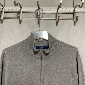 J Crew Sweater Men L Gray 1/4 Zip Cashmere Cotton Mock Neck Knit Academia Casual
